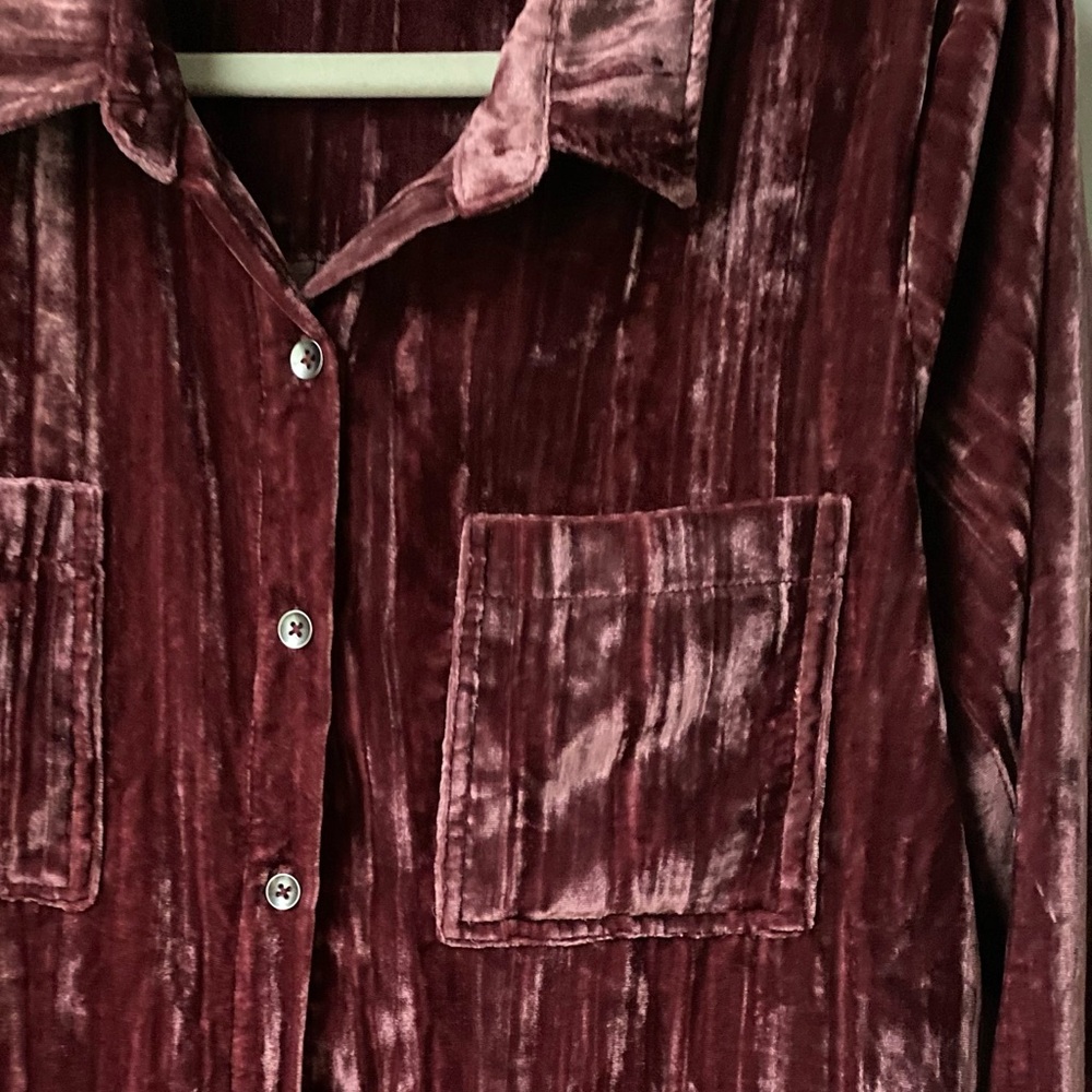 Splendid Velvet Button-Down Shirt - Deep Red - Picture 5 of 8